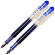 Set 2 stilouri de unica folosinta cu penita M, cerneala albastra si corp transparent, 13.5 CM